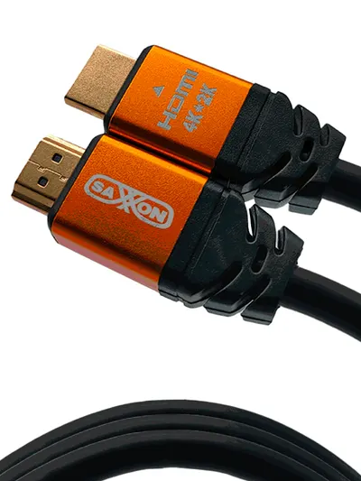 SAXXON SX050HDC - Cable HDMI de 5 metros de alta velocidad / Versión 2.0 / Resolución 4K / Canal de retorno de audio (ARC) / Video 3D / Blindado para reducir interferencias / Chapado en oro / Alta resistencia y durabilidad.