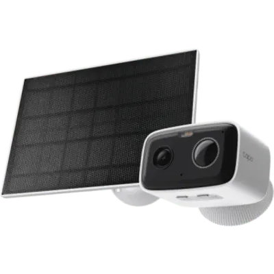 Kit Cámara de Seguridad Solar / 1080P Full HD / Batería Recargable 5,200 mAh / Autonomía 180 Días / Panel Solar con Cable 1 m (3.28 ft) / Visión Nocturna a Color / Detección de Personas por IA / Sirena 70 dBA / IP