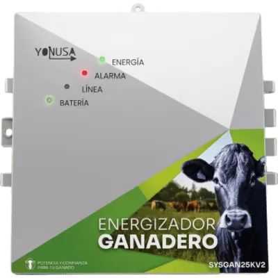 Energizador Ganadero / 10,000 Volts / 0.2 a 5.0 Joules Ajustable / 25 km Lineales / Alimentación 90-260 Vca y 12 Vcd / Panel Solar / NEMA 2