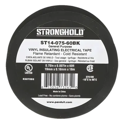 Cinta aislante eléctrica PANDUIT ST14-075-60BK de PVC, 19 mm x 18 m