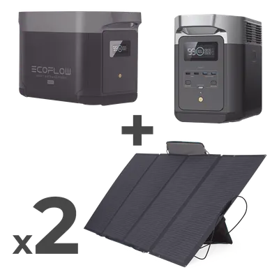 Kit de Estación de Energía Portátil / 4096Wh Total / 2400W Continuo / 4800W Pico / 2 Paneles Solares Flexibles 400W / 6 Salidas CA / Wi-Fi y Bluetooth