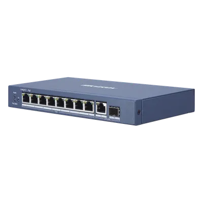 Switch Gigabit PoE+ / No Administrable / 8 Puertos 1000 Mbps PoE+ / 1 Puerto 1000 Mbps de Uplink + 1 Puerto SFP / 110 Watts