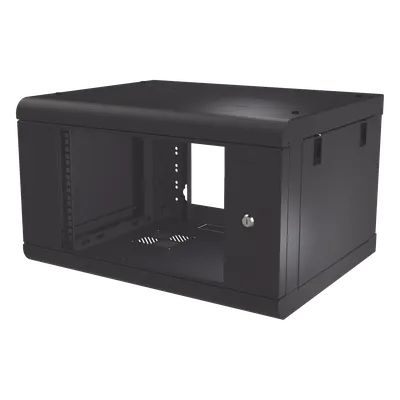 Gabinete de Pared de 6U con Puerta de Cristal Templado, 479.5 mm de Profundidad, Rack de 19'', Acero Reforzado Color Negro.