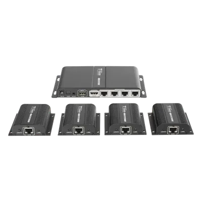 Kit Divisor y Extensor HDMI (Extender Splitter)  / Divide 1 Fuente HDMI a 4 Pantallas / Extiende la señal HDMI hasta 40 m / Resolución 1080P @ 60 Hz / Cat 6/6a/7 / Cero Latencia / Salida Loop en el Tx / IR / Alimente solo el Tx (PoC).