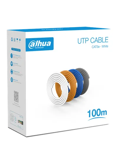 DAHUA PFM920I-5EU-U-100 - Bobina de 100 Mts de Cable UTP Cat5e/ 100% Cobre/ Color Blanco/ Cubierta Retardante de Flama con Certificacación ANSI/ UL CM/ Ideal para Video y Redes/