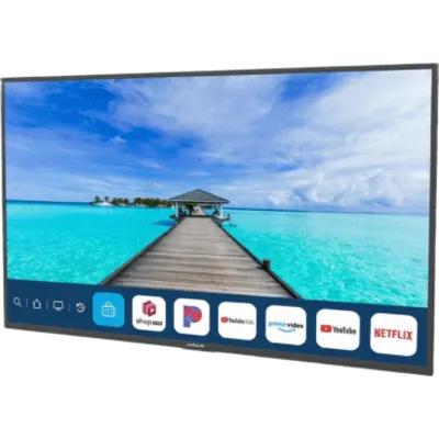 Smart TV para Exteriores / 65 Pulgadas / 4K UHD / 500 Nits / IP54 / webOS / VESA 300x200 / Soporte Inclinado Incluido