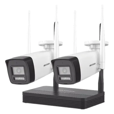 Kit IP Inalámbrico / 4 Megapixel / NVS 4 Canales / 2 Cámaras Bala Exterior / Dual Light 30 m (98.4 ft) / Audio Bidireccional / Wi-Fi 2.4 GHz