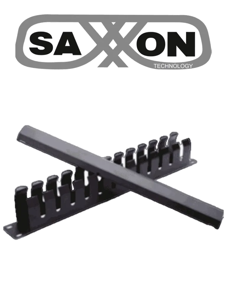 SAXXON SXORGNET24P - Organizador de cables horizontal con tapa para rack de19" / 1U / 24 posiciones / Color Negro /  Tapa y Base Metálica