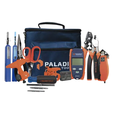 Kit de Herramientas para Fibra Óptica / Medidor de Potencia OPM-210 / 6 Desforradoras / Tijeras Kevlar / Limpieza 2.5mm y 1.25mm / Estuche Organizador