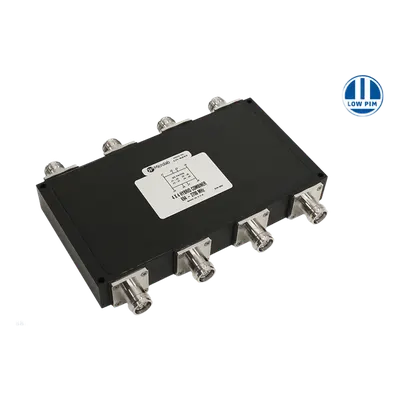 Combinador Híbrido 4x4 Wideband / 617-2700 MHz / 150W por Entrada / Aislamiento 23 dB / Bajo PIM -161 dBc / IP68 Exterior / Conectores 4.3-10