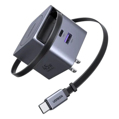 Cargador rápido UGREEN 65821 GaN de 45 W con cable retráctil