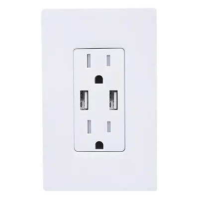 Tomacorriente dúplex con USB / 15 A 125 V 60 Hz / 2 puertos USB-A 2.0, 3.8 A a 5 V / resistente a manipulaciones / estilo Designer (Claro)