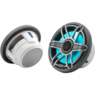 Par de Bocinas Náuticas Coaxiales 7.7" / 100 W RMS / LED Transflective™ / Rejilla Deportiva Titanio / 4 Ω / Respuesta 45 Hz-25 kHz / Marino