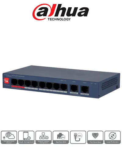 Switch PoE Dahua DH-CS4010-8ET2GT-110 con 8 puertos PoE