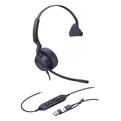Auricular USB Profesional / Mono / Cancelación de Ruido AI / Altavoz 35 mm / USB-C con Adaptador USB-A / Certificación EN50332 y G616