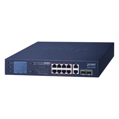 Switch PoE PLANET GSD-1222VHP con pantalla LCD y alcance de 250 m