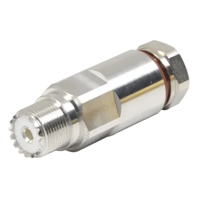 Conector UHF Hembra SO-239 / Rosca / Frecuencia 0-300 MHz / Cables LP-450A, LDF4-50A / Bronce Blanco / Teflón PTFE