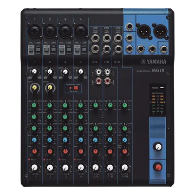 Mesa de Mezclas Analógica / 10 Canales / 4 Entradas de Micrófono / 3 Entradas de Línea Estéreo / Phantom Power / Bus Estéreo con 1 Envío Auxiliar