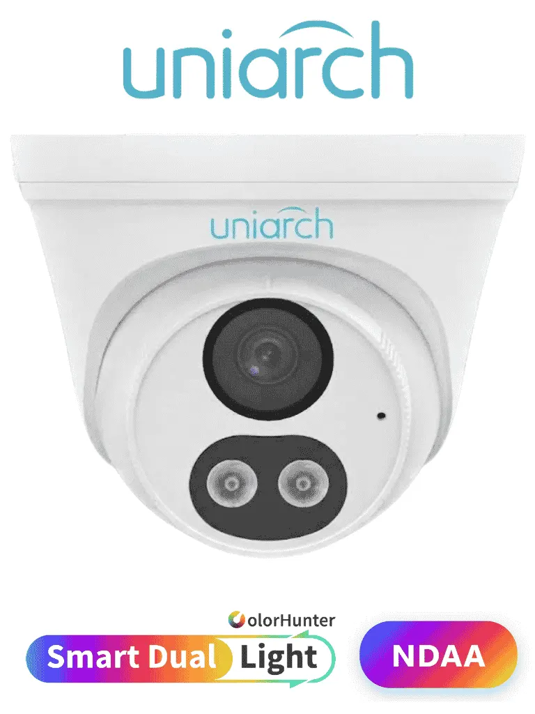 UNIARCH UACT142AF28LMDL - CÁMARA ANALÓGICA TURRET / 2MP / AHD/TVI/CVI/CVBS / LENTE 2.8mm F1.6 / MICRÓFONO-INTEGRADO / IR 40M / LUZ-BLANCA 40M / DUAL-LIGHT COLOR 24/7 / DWDR / IP67 / METALICA / 3-AXIS