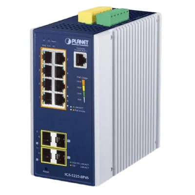 Switch Industrial Administrable / 8 Puertos PoE+ Gigabit / 2 SFP 100/1G / 2 SFP 100/1G/2.5G / IP30 / -40 a 75°C