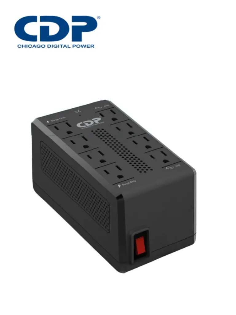 CDP RAVR1408 / Regulador de voltaje CDP de 1410VA/700W con 8 terminales de salida: 4 con AVR/Supresión y 4 con supresión de picos