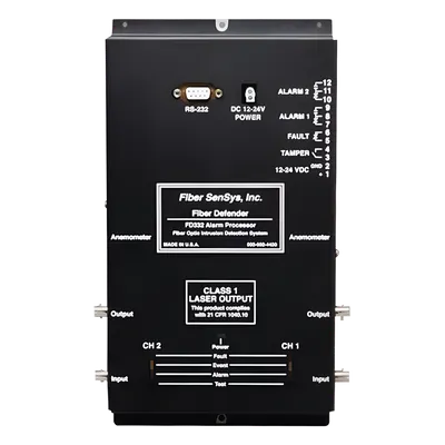 Sensor Perimetral de Fibra Óptica / 2 Zonas Independientes / 5 km Alcance / 1,640 pies por Zona / Comunicación IP-XML y RS232 / 12-24 VDC