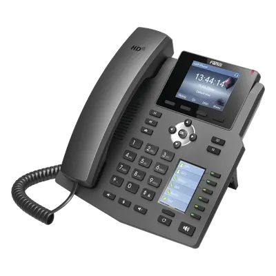 Teléfono IP empresarial para 4 líneas SIP con 2 pantallas LCD, 6 teclas BLF/DSS, conferencia de 3 vías, PoE