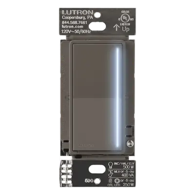 Atenuador de Pared Táctil / 250 W LED / 500 W Incandescente / Comunicación RF hasta 22.8 m (74.8 ft) / Multilocación hasta 4 Unidades / Color Trufa