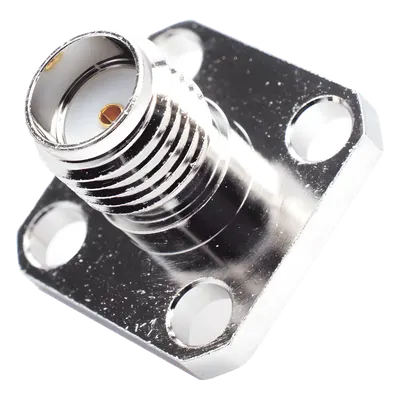Conector SMA Hembra / Montaje Panel Cuadrado 12.7 mm (0.5 in) / 4 Perforaciones 8.64 mm (0.34 in) / Soldable / Níquel-Oro-PTFE