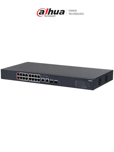 DAHUA CS4218-16ET-135 - Switch PoE de 18 Puertos/ 16 Puertos Poe 10/100/ 2 Puertos Uplink 10/100/1000 + 2 Puertos SFP/ 135 Watts Totales/ Administrable en la Nube por DoLynk Care/ PoE Hasta 250 Metros/ Carcasa Metalica/ Switching 7.2 Gbps