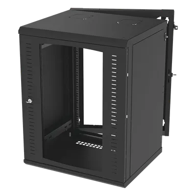 Gabinete de Pared Abatible / Rack 19" 16U / Cristal Templado / Carga 70 kg / Ventilación Opcional