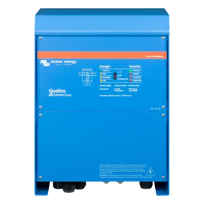 Inversor Cargador de Onda Pura / Entrada 48 Vcc / Salida 8000 W 230 Vca 60 Hz / Conmutación 20 ms / PowerAssist Híbrida / Dos Entradas CA / 10 kVA