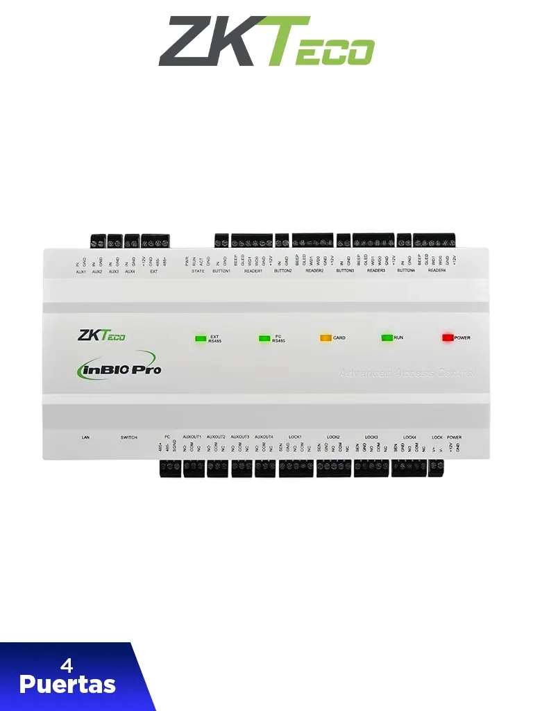 Panel biométrico de acceso ZKTeco InBio460 Pro Plus para 4 puertas