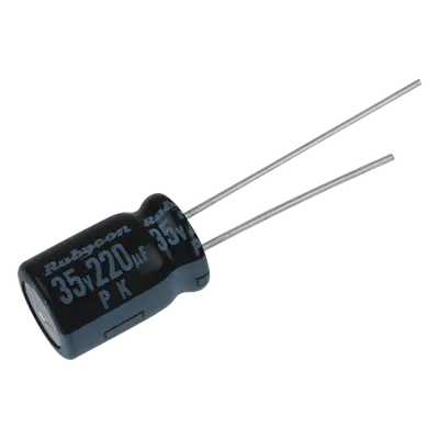 Capacitor Electrolítico Radial / 220 µF / 35 Vcc / 105 °C / 10 x 12.5 mm / Corriente de Rizado 440 mA RMS