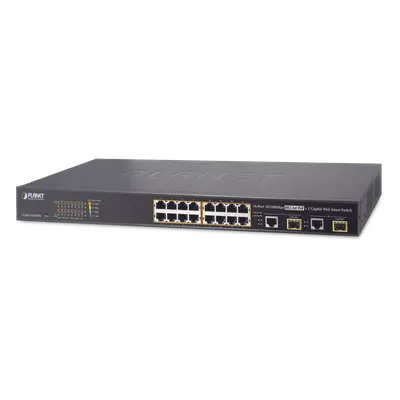 Switch Administrable L2 de 16 Puertos PoE+ y 2 Puertos Compartidos Gigabit TP/SFP