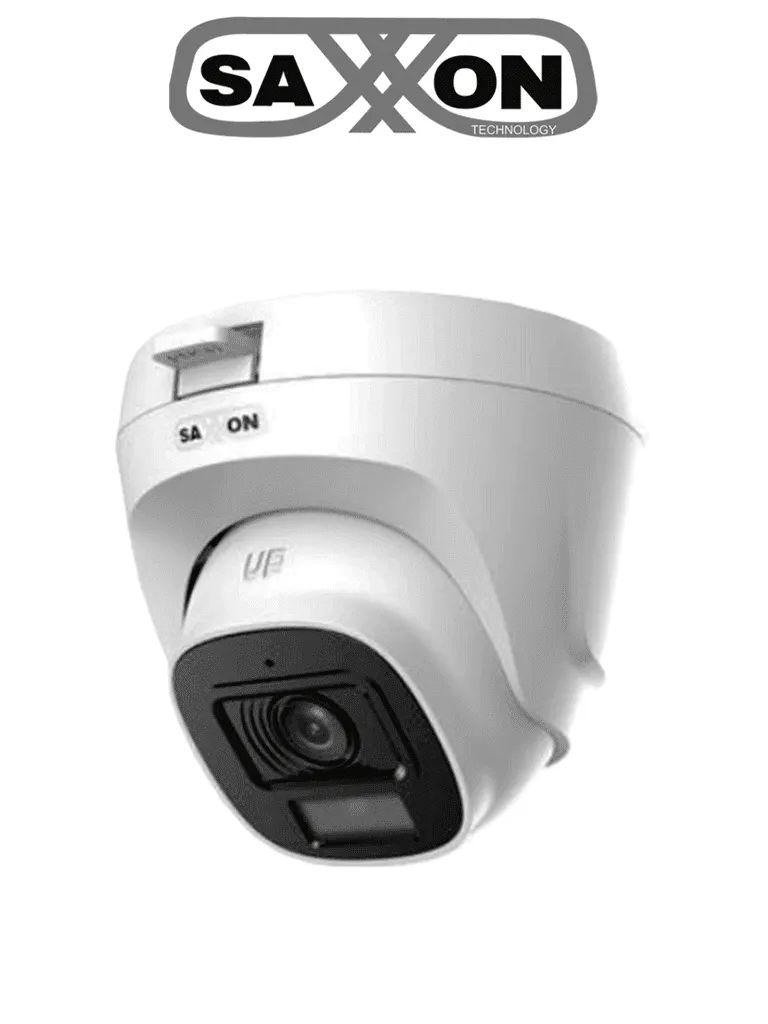 SAXXON SUA-HAC-T20P-0280B- Cámara Turret de 2 Megapíxeles/ Lente de 2.8 mm con Visión de Apertura de Hasta 100°/ Policarbonato/ IR de Hasta 20m / Fácil Instalación/ Ideal para Interiores