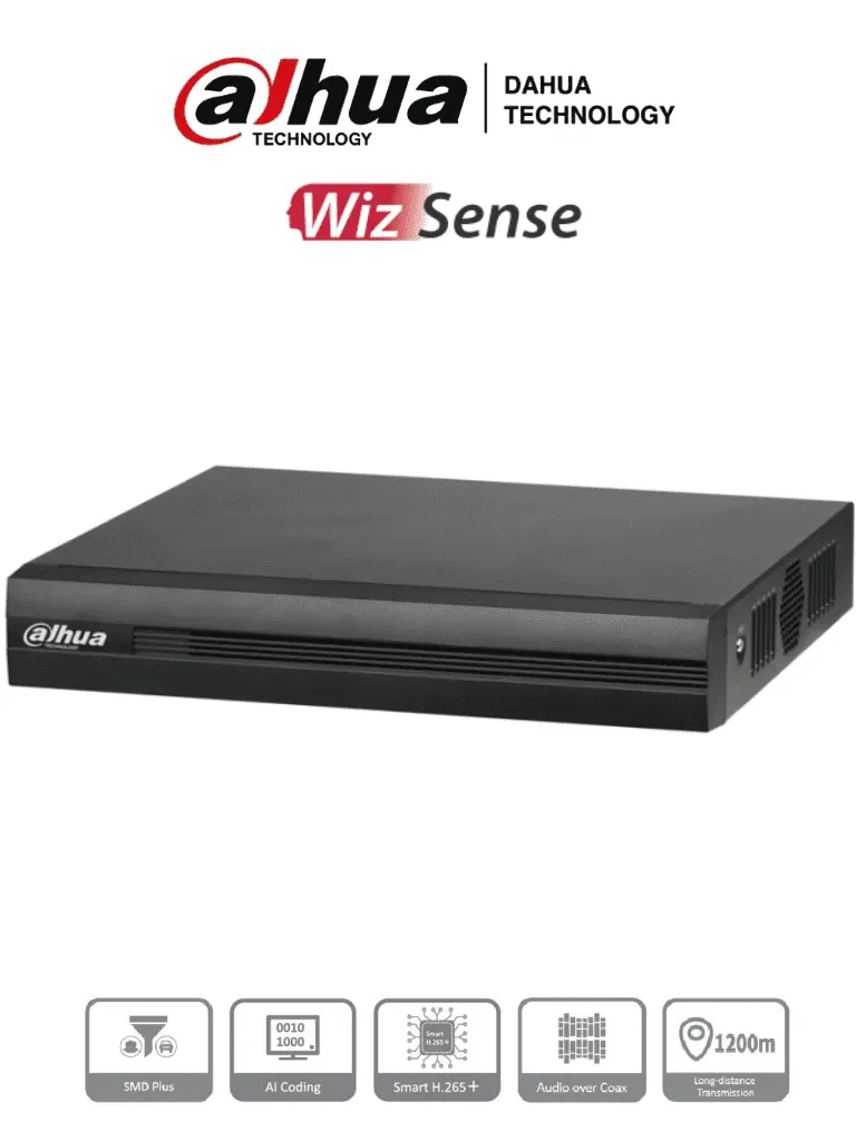 DAHUA XVR1B16H-I - DVR de 16 Canales de 5 Megapixeles Lite/ WizSense/ Cooper-I/ H.265+/ 16 Canales Analogos + 8 IP/ Hasta 24 Canales IP/ SMD Plus/ / 1 Sata de Hasta 16 TB/ Soporta CVI/AHD/TVI/ CVBS e IP/ Funciones POS/