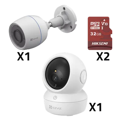 Kit de Cámaras Wi-Fi / 5 Megapixel Interior / 1080p Exterior / Micro SD 32 GB / Detección de Movimiento Inteligente / Notificaciones en Tiempo Real