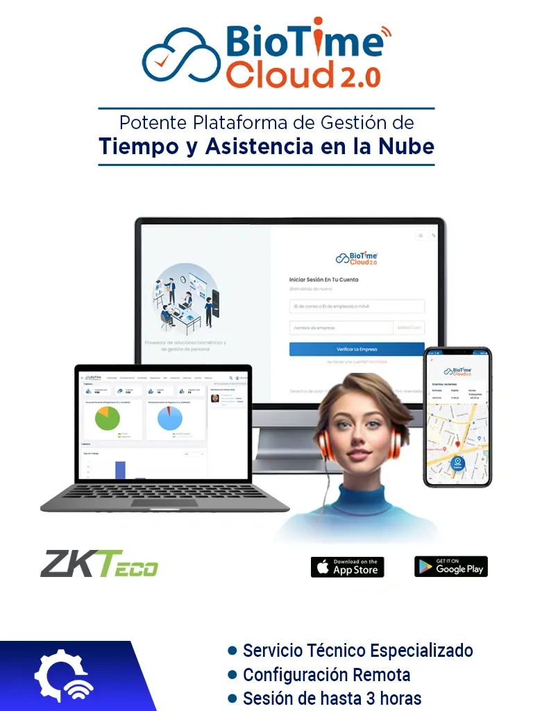 ZKTECO BIOTIMECLOUD-SER - Servicio de Configuración Remota (3 Hrs) para BioTime Cloud 2.0, Programación mediante su Ejecutivo de Ventas