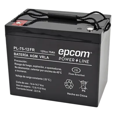 Batería 12 Vcc / 75 Ah /  UL / Tecnología AGM-VRLA / Retardante a la flama/ Uso en: Aplicaciones fotovoltaicas / Terminales tipo M6  / Cargador recomendado CHR-250. 