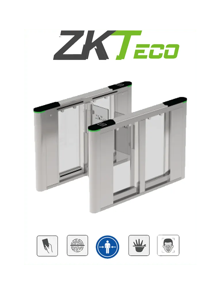 ZKTECO SBTL8000-  Barrera Peatonal Tipo Swing Bidirecc. / 2 Chasis Acero SUS304 / Aleta de Acrílico Personalizable / 30 Personas x Min. / Ancho de Carril 66 cm / 10 pares de Infrarrojos / 110V / Interior / No cuenta con Lectores y Panel