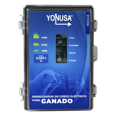 Energizador para Cercas Electrificadas / 10,000 V / 2 Joules / 25 km (82,020 ft) / Alimentación Solar 12 V / Batería Respaldo 3 Días
