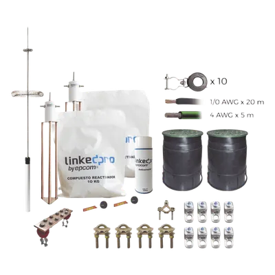 Kit Pararrayo / Torre 15 m (49 ft) / Dipolo Corona Aluminio / Cable Cobre 1/0 AWG / Electrodo 30A / Radio Cobertura 72°