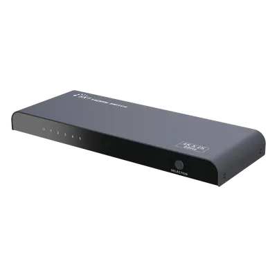 Switch Conmutador HDMI de 5 entradas a 1 salida / 4K @ 60Hz / HDMI 2.0 / HDCP 2.0 / HDMI 3D / Soporta audio estándar, DSD (Direct Stream Digital) y HD (HBR) / Diferentes modos de conmutación, Manual, Control Remoto y RS232.