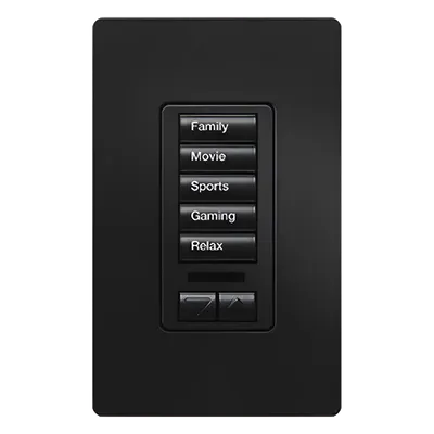 Teclado de Pared Programable / 5 Botones de Escena / Subir-Bajar / Retroiluminado / RF Clear Connect / Alcance 9 m (29.5 ft) / Control de Iluminación y Cortinas