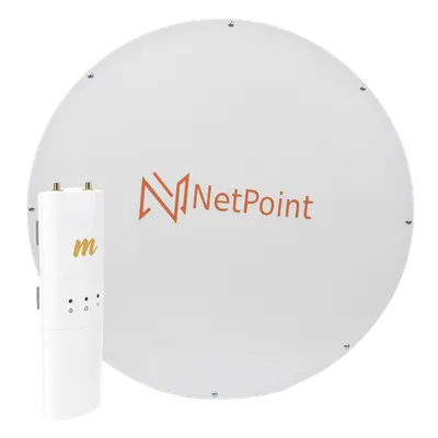 Kit de radio con antena parabólica de 34 dBi / 4.9-6.4 GHz / Hasta 50 km (164 pies) / 500 Mbps / PoE incluido
