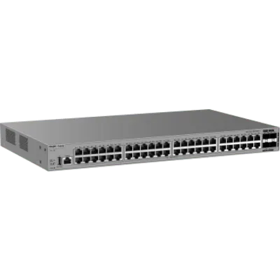 Switch Gigabit PoE+ 48 Puertos / 4 Puertos SFP+ 10GE / Capacidad de Conmutación 176 Gbps / Tasa de Reenvío 130.944 Mpps / PoE 370 W / Capa 3 / VSU / Ventilación Forzada / 1 RU / Línea Cybrey