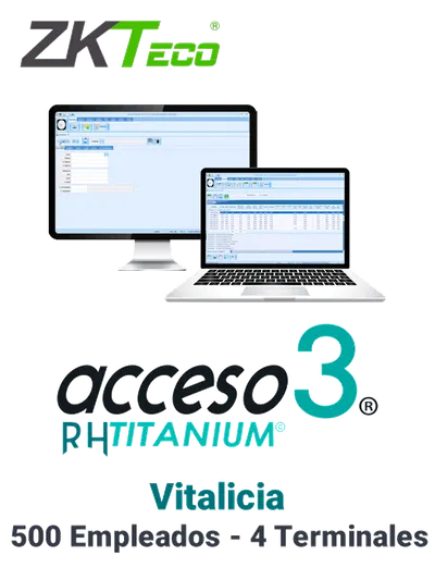 ZKACCESO TITANIUM1P - Licencia para control de asistencia / 500 empleados / 4 terminales (PC o Reloj) / Compatible con NOI y CONTPAQ / Vitalicia
