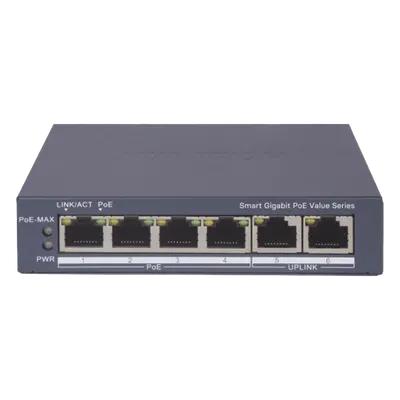 Switch PoE+ administrable Hikvision DS-3E1506P-EI/M con 4 puertos Gigabit