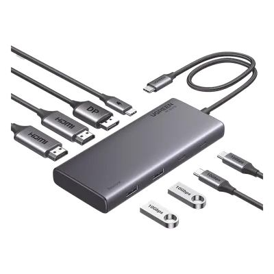 Docking Station USB-C 8 en 1 / 2 HDMI 4K@60Hz / DisplayPort 4K@60Hz / 4 Puertos USB 10Gbps / PD 100W / Aluminio